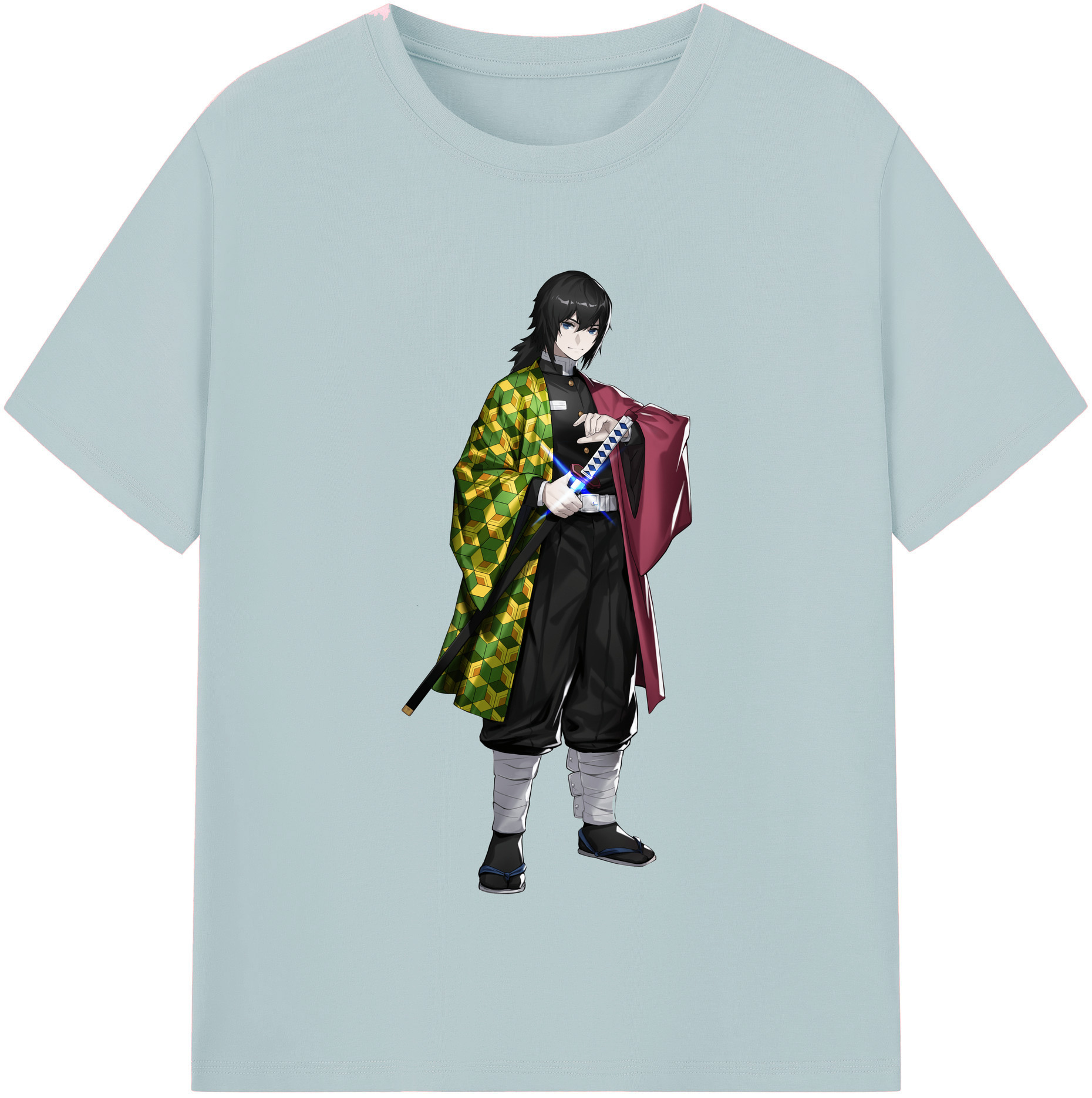 （画像用） 鬼滅の刃（きめつのやいば）水柱-冨岡 義勇／とみおか ぎゆう Tomioka Giyuu 綿100％半袖Tシャツ（フロントプリント）